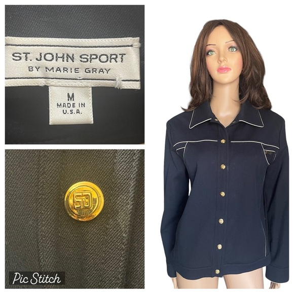 St. John Jackets & Blazers - St. John sport by Marie grey navy blue jacket size M
